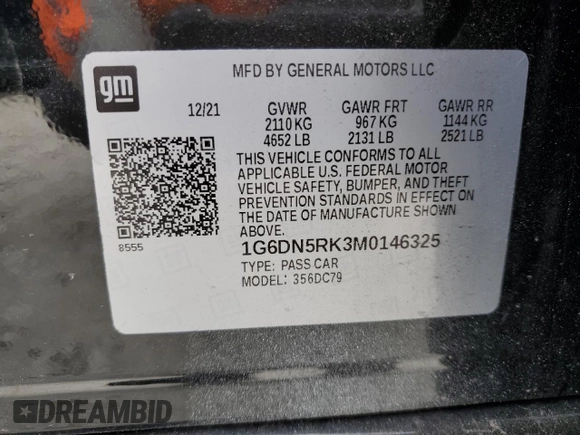2021 Cadillac CT5 Premium Luxury with VIN 1G6DN5RK3M0146325, listed as a Copart auction lot 55677325 with 23,579 mi miles and Clean Title. Bid and sale history available at DreamBid. Image 12.