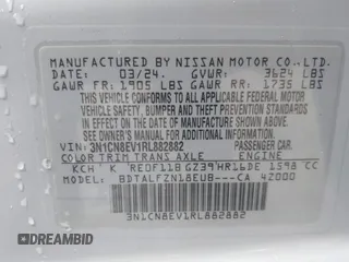 2024 Nissan Versa SV z VIN 3N1CN8EV1RL882882, wystawiony jako IAAI lot #41522203 z przebiegiem 4 673 mil mil oraz . Historia ofert i sprzedaży dostępna na DreamBid. Obrazek 9.