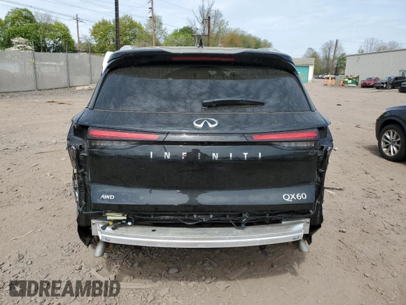 2025 Infiniti QX60 Luxe with VIN 5N1AL1FS5SC348500, listed as a Copart auction lot 54202275 with 2,172 mi miles and Salvage title. Bid and sale history available at DreamBid. Image 6.