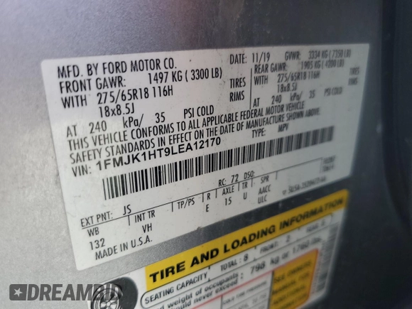 2020 Ford Expedition Max XLT with VIN 1FMJK1HT9LEA12170, listed as a Copart auction lot 46994945 with 116,213 mi miles and Salvage Title. Bid and sale history available at DreamBid. Image 15.