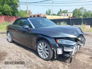 2018 Audi A5 Cabriolet Premium Plus with VIN WAUYNGF53JN014797, listed as a IAAI auction lot 42607558 with 25,118 mi miles and . Bid and sale history available at DreamBid. Image 1.