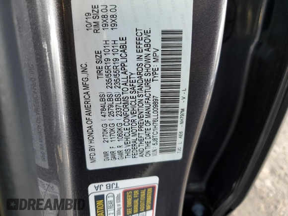 2020 Acura RDX w/Advance Pkg with VIN 5J8TC1H76LL009897, listed as a Copart auction lot 74604104 with 43,166 mi miles and Salvage Title. Bid and sale history available at carsss.com. Image 13.
