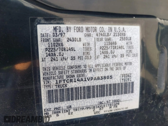 1997 Ford Ranger XL with VIN 1FTCR14A1VPA83805, listed as a IAAI auction lot 42284432 with 197,454 mi miles and . Bid and sale history available at DreamBid. Image 9.
