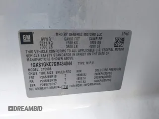 2016 GMC Yukon XL SLT z VIN 1GKS1GKC7GR434044, wystawiony jako IAAI lot #41732031 z przebiegiem 155 416 mil mil oraz . Historia ofert i sprzedaży dostępna na DreamBid. Obrazek 9.