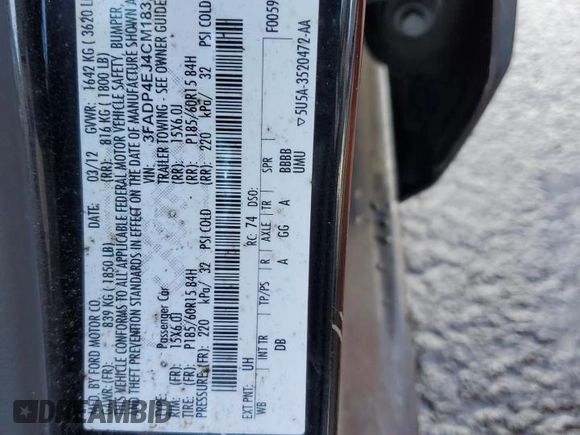2012 Ford Fiesta SE z VIN 3FADP4EJ4CM183237, wystawiony jako Copart lot #48825605 z przebiegiem 92 798 mil mil oraz Szkoda całkowita • Salvage title. Historia ofert i sprzedaży dostępna na DreamBid. Obrazek 12.