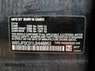 2020 BMW M5 Competition with VIN WBSJF0C01LB448862, listed as a Copart auction lot 87765505 with 17,971 mi miles and Salvage Title. Bid and sale history available at carsss.com. Image 12.