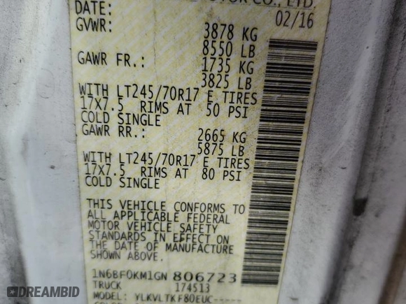 2016 Nissan NV S with VIN 1N6BF0KM1GN806723, listed as a Copart auction lot 73531974 with 184,315 mi miles and Salvage Title. Bid and sale history available at carsss.com. Image 13.