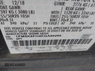 2019 Ford Explorer Limited z VIN 1FM5K8FH4KGA89296, wystawiony jako IAAI lot #41968541 z przebiegiem 115 712 mil mil oraz . Historia ofert i sprzedaży dostępna na DreamBid. Obrazek 9.