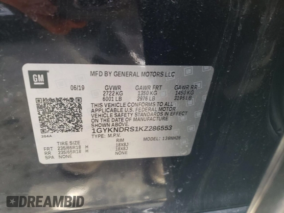 2019 Cadillac XT5 Luxury AWD z VIN 1GYKNDRS1KZ286553, wystawiony jako Copart lot #47105245 z przebiegiem 76 113 mil mil oraz Szkody całkowita. Historia ofert i sprzedaży dostępna na DreamBid. Obrazek 13.
