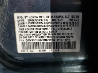 2005 Honda Pilot EX-L with RES with VIN 5FNYF18665B029964, listed as a Copart auction lot 48349055 with 214,108 mi miles and Salvage Title. Bid and sale history available at carsss.com. Image 13.