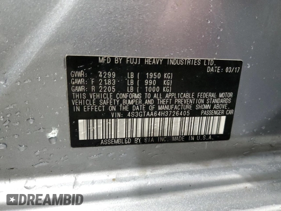 2017 Subaru Impreza z VIN 4S3GTAA64H3726405, wystawiony jako Copart lot #49740865 z przebiegiem 36 429 mil mil oraz Szkoda całkowita • Salvage title. Historia ofert i sprzedaży dostępna na DreamBid. Obrazek 16.