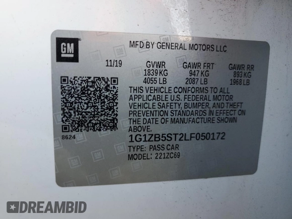 2020 Chevrolet Malibu LS with VIN 1G1ZB5ST2LF050172, listed as a Copart auction lot 50946365 with 100,610 mi miles and Salvage Title. Bid and sale history available at DreamBid. Image 12.