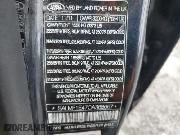2012 Land Rover Range Rover SC с VIN SALMF1E47CA368667, выставлен на аукционе Copart как лот 51440205 с пробегом Не указан миль и Чистый • Clean title. История ставок и продаж доступна на DreamBid. Изображение 13.