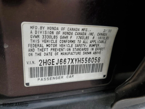 2000 Honda Civic LX with VIN 2HGEJ667XYH556058, listed as a Copart auction lot 50757035 with 151,460 mi miles and Salvage Title. Bid and sale history available at carsss.com. Image 14.