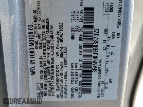 2016 Ford Fusion Titanium Hybrid with VIN 3FA6P0RU9GR387322, listed as a Copart auction lot 88020165 with 142,075 mi miles and Clean Title. Bid and sale history available at carsss.com. Image 12.