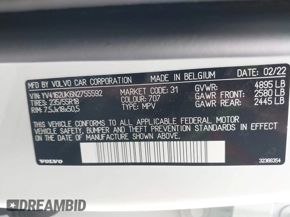 2022 Volvo XC40 Momentum с VIN YV4162UK6N2755592, выставлен на аукционе IAAI как лот 41684922 с пробегом 35 925 миль миль и . История ставок и продаж доступна на DreamBid. Изображение 9.
