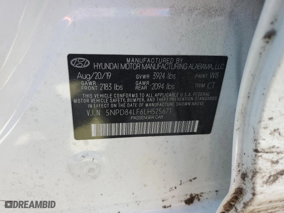 2020 Hyundai Elantra SEL with VIN 5NPD84LF6LH525671, listed as a Copart auction lot 50986405 with 64,784 mi miles and Salvage Title. Bid and sale history available at carsss.com. Image 12.