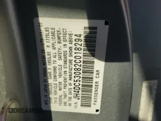 2002 Acura RSX Type S with VIN JH4DC53082C018294, listed as a Copart auction lot 72765474 with 199,320 mi miles and Salvage Title. Bid and sale history available at carsss.com. Image 12.