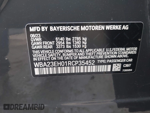 2024 BMW 7 Series 740i with VIN WBA23EH01RCP35452, listed as a IAAI auction lot 42064471 with 13,657 mi miles and . Bid and sale history available at DreamBid. Image 9.