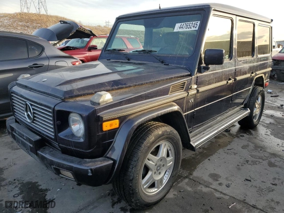 2002 Mercedes-Benz G-Class with VIN WDCYR49E72X133986, listed as a Copart auction lot 44765245 with 138,580 mi miles and Salvage Title. Bid and sale history available at carsss.com. Image 1.