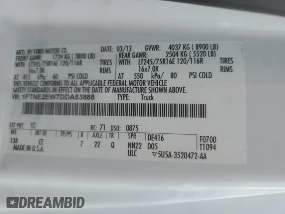 2013 Ford Econoline Cargo Commercial z VIN 1FTNE2EW7DDA53888, wystawiony jako Copart lot #58462125 z przebiegiem 137 664 mil mil oraz Szkoda całkowita • Salvage title. Historia ofert i sprzedaży dostępna na DreamBid. Obrazek 14.