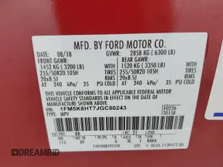 2018 Ford Explorer Platinum с VIN 1FM5K8HT7JGC80243, выставлен на аукционе Copart как лот 59337945 с пробегом 106 778 миль миль и Списание • Salvage title. История ставок и продаж доступна на DreamBid. Изображение 13.