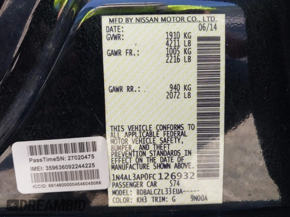 2015 Nissan Altima SV z VIN 1N4AL3AP0FC126932, wystawiony jako IAAI lot #42232948 z przebiegiem 233 771 mil mil oraz . Historia ofert i sprzedaży dostępna na DreamBid. Obrazek 9.