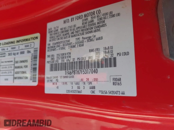 2015 Ford Mustang EcoBoost с VIN 1FA6P8TH7F5317040, выставлен на аукционе IAAI как лот 40239416 с пробегом 156 795 миль миль и . История ставок и продаж доступна на DreamBid. Изображение 9.