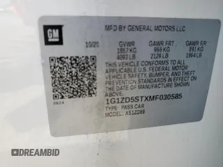 2021 Chevrolet Malibu LT with VIN 1G1ZD5STXMF030585, listed as a Copart auction lot 50322975 with 127,990 mi miles and Clean Title. Bid and sale history available at DreamBid. Image 12.