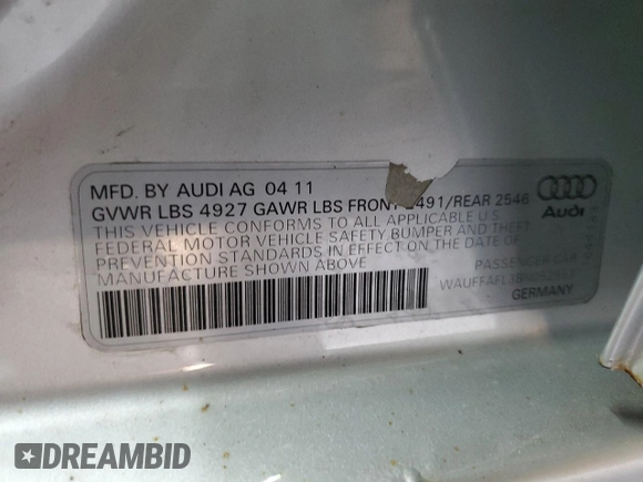 2011 Audi A4 Premium Plus with VIN WAUFFAFL3BN052953, listed as a Copart auction lot 56123705 with 209,749 mi miles and Clean title. Bid and sale history available at DreamBid. Image 12.