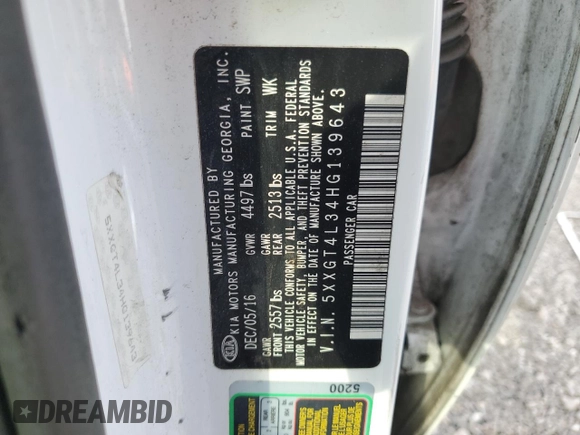 2017 Kia Optima LX z VIN 5XXGT4L34HG139643, wystawiony jako Copart lot #54663845 z przebiegiem 188 053 mil mil oraz Szkoda całkowita • Salvage title. Historia ofert i sprzedaży dostępna na DreamBid. Obrazek 12.