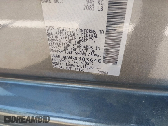 2024 Nissan Altima SV z VIN 1N4BL4DV4RN385646, wystawiony jako IAAI lot #42422125 z przebiegiem 27 335 mil mil oraz . Historia ofert i sprzedaży dostępna na DreamBid. Obrazek 9.