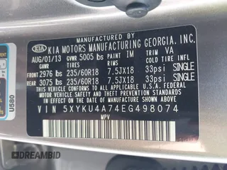 2014 Kia Sorento EX with VIN 5XYKU4A74EG498074, listed as a IAAI auction lot 42136870 with 128,142 mi miles. Bid and sale history available at carsss.com. Image 9.