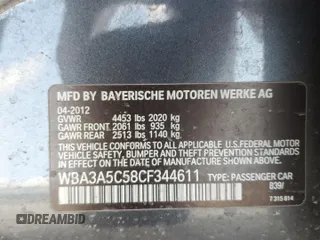 2012 BMW 3 Series 328i with VIN WBA3A5C58CF344611, listed as a Copart auction lot 50966915 with 114,900 mi miles and Salvage Title. Bid and sale history available at DreamBid. Image 15.