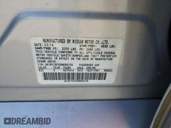 2014 Infiniti Q50 Sport with VIN JN1BV7AP0EM689376, listed as a Copart auction lot 42534115 with 112,187 mi miles and Salvage Title. Bid and sale history available at DreamBid. Image 12.