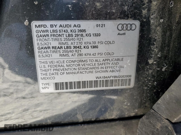 2021 Audi SQ5 Premium Plus with VIN WA1B4AFY8M2053906, listed as a Copart auction lot 88301095 with 60,036 mi miles and Salvage Title. Bid and sale history available at carsss.com. Image 14.