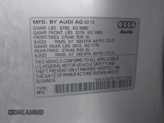 2013 Audi Q7 Premium Plus z VIN WA1LGAFE1DD013768, wystawiony jako IAAI lot #41936650 z przebiegiem 140 182 mil mil oraz . Historia ofert i sprzedaży dostępna na DreamBid. Obrazek 9.