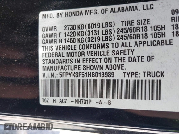 2017 Honda Ridgeline RTL with VIN 5FPYK3F51HB013989, listed as a IAAI auction lot 42206513 with 146,124 mi miles and . Bid and sale history available at DreamBid. Image 9.