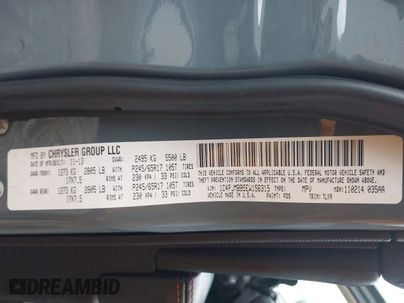 2014 Jeep Cherokee Trailhawk with VIN 1C4PJMBB5EW156315, listed as a IAAI auction lot 42426229 with 154,019 mi miles and . Bid and sale history available at DreamBid. Image 9.