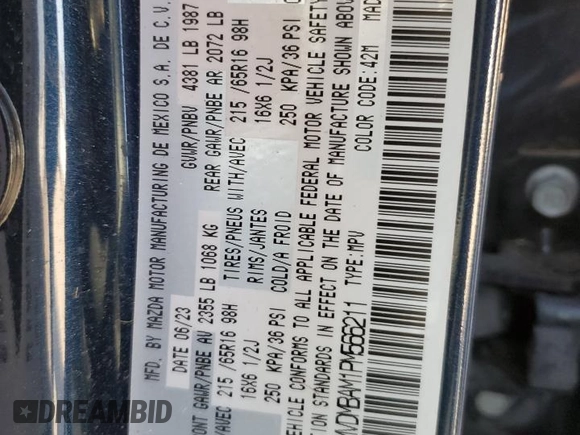 2023 Mazda CX-30 S with VIN 3MVDMBAM1PM566211, listed as a Copart auction lot 52549525 with 36,382 mi miles and Salvage title. Bid and sale history available at DreamBid. Image 15.