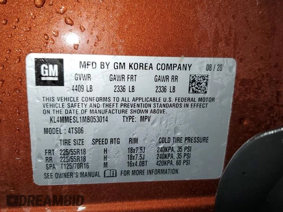 2021 Buick Encore GX Select с VIN KL4MMESL1MB053014, выставлен на аукционе Copart как лот 49257175 с пробегом 94 772 миль миль и На запчасти • Non repairable. История ставок и продаж доступна на DreamBid. Изображение 13.