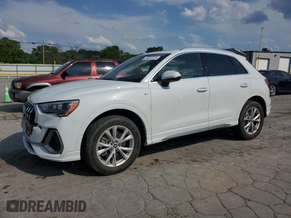 2021 Audi Q3 S line Premium with VIN WA1DECF32M1045084, listed as a Copart auction lot 54657575 with 35,265 mi miles and Salvage Title. Bid and sale history available at DreamBid. Image 1.