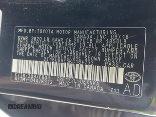 2019 Toyota Corolla L z VIN 2T1BURHE5KC184233, wystawiony jako IAAI lot #41810671 z przebiegiem 127 043 mil mil oraz . Historia ofert i sprzedaży dostępna na DreamBid. Obrazek 9.