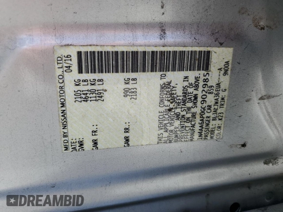 2016 Nissan Maxima SL z VIN 1N4AA6AP0GC902985, wystawiony jako Copart lot #51850815 z przebiegiem 139 372 mil mil oraz Szkoda całkowita • Salvage title. Historia ofert i sprzedaży dostępna na DreamBid. Obrazek 12.