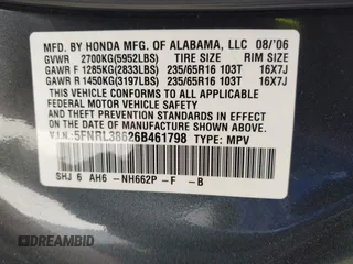 2006 Honda Odyssey EX-L with VIN 5FNRL38626B461798, listed as a IAAI auction lot 41751495 with 125,952 mi miles. Bid and sale history available at carsss.com. Image 9.
