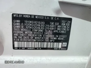 2025 Honda HR-V EX-L z VIN 3CZRZ1H77SM730034, wystawiony jako Copart lot #46730005 z przebiegiem 2644 mil mil oraz Szkody całkowita. Historia ofert i sprzedaży dostępna na DreamBid. Obrazek 15.