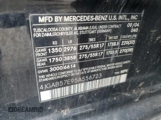 2005 Mercedes-Benz M 350 with VIN 4JGAB57E95A556723, listed as a Copart auction lot 52584115 with 232,283 mi miles and Salvage title. Bid and sale history available at DreamBid. Image 13.