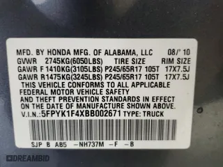 2011 Honda Ridgeline RTS with VIN 5FPYK1F4XBB002671, listed as a Copart auction lot 71988184 with 120,012 mi miles and Salvage Title. Bid and sale history available at carsss.com. Image 12.
