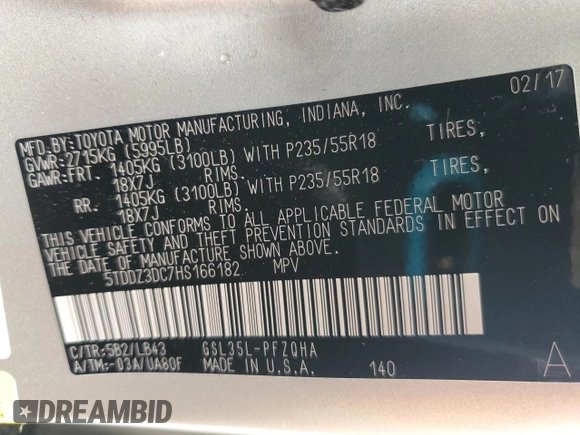 2017 Toyota Sienna XLE z VIN 5TDDZ3DC7HS166182, wystawiony jako Copart lot #61437105 z przebiegiem 101 491 mil mil oraz Szkoda całkowita • Salvage title. Historia ofert i sprzedaży dostępna na DreamBid. Obrazek 13.