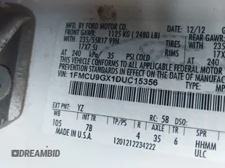 2013 Ford Escape SE with VIN 1FMCU9GX1DUC15356, listed as a IAAI auction lot 42667149 with 170,554 mi miles and . Bid and sale history available at DreamBid. Image 9.